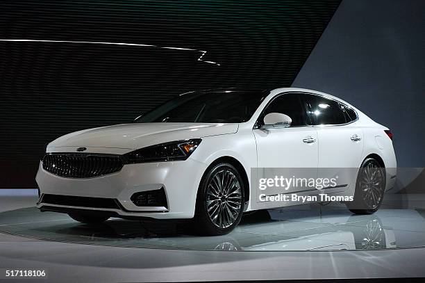 The 2017 model of the Kia Cadenza is introduced at the New York International Auto Show at the Javits Center on March 23, 2016 in New York City. The...