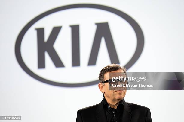 President and Chief Design Officer of Kia Peter Schreyer introduces the 2017 model of the Kia Cadenza at the New York International Auto Show at the...