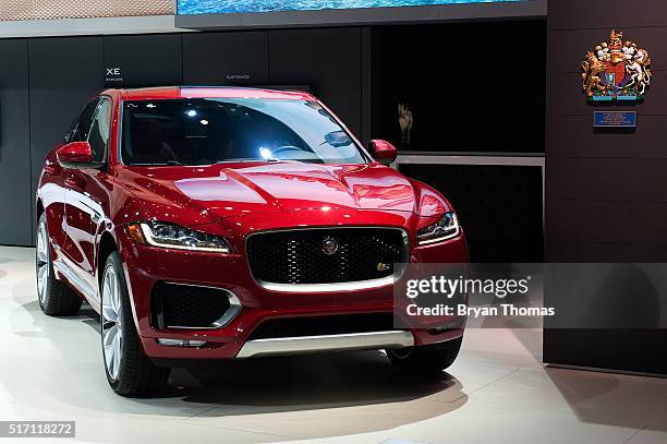 The Jaguar F-Pace is introduced at the New York International Auto Show at the Javits Center on March 23, 2016 in New York City. The F-Pace is...