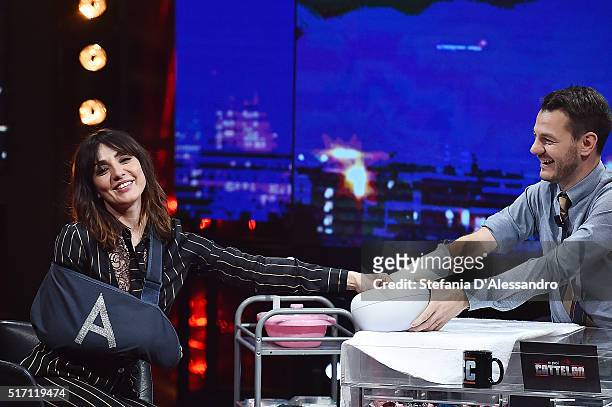 Ambra Angiolini and Alessandro Cattelan attend E poi c'e' Cattelan Tv Show on March 23, 2016 in Milan, Italy.