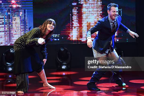 Ambra Angiolini and Alessandro Cattelan attend E poi c'e' Cattelan Tv Show on March 23, 2016 in Milan, Italy.