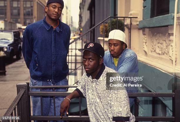 Ali Shaheed Muhammad, Phife Dawg and Q-TIp of the hip hop group "A Tribe Called Quest" pose for a portrait session in July 1991 in New York .