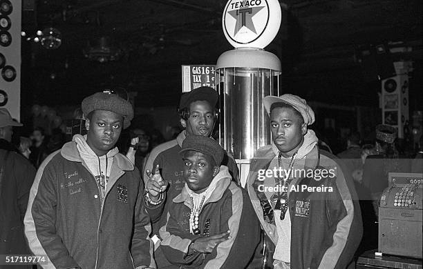 Jarobi, Ali Shaheed Muhammad, Phife Dawg and Q-TIp of the hip hop group "A Tribe Called Quest" pose for a portrait wearing "Stop The Violence"...