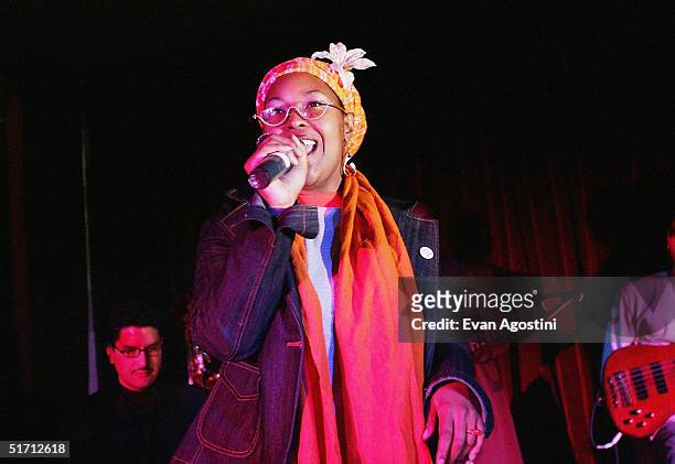 Poetica performs poetry at the Alicia Keys "Tears For Water" book release party at The Harlem Grill November 9, 2004 in New York City.