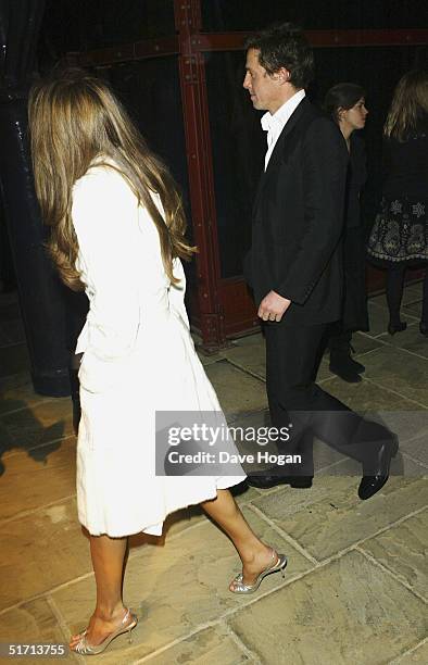 Actor hugh Grant and his girlfriend Jemima Khan attend the aftershow party following the UK Gala Premiere of "Bridget Jones: The Edge Of Reason", at...