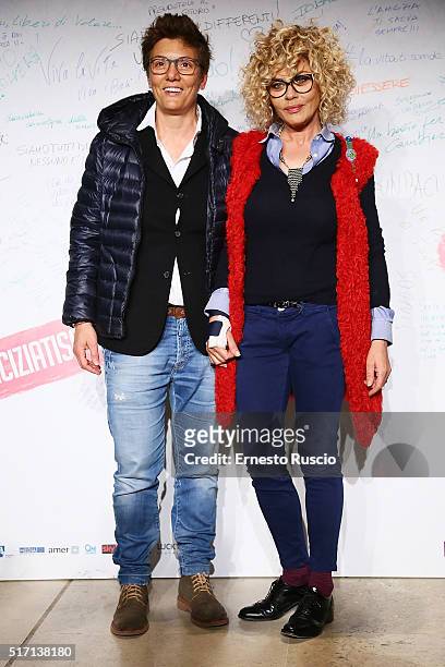 Imma Battaglia and Eva Grimaldi attend 'Un Bacio' Premiere at Auditorium Parco Della Musica on March 23, 2016 in Rome, Italy.