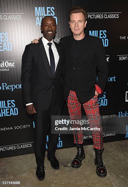 Actors Don Cheadle and Ewan McGregor arrive at the screening of Sony Pictures Classics' "Miles Ahead" hosted by The Cinema Society with Ketel One and...