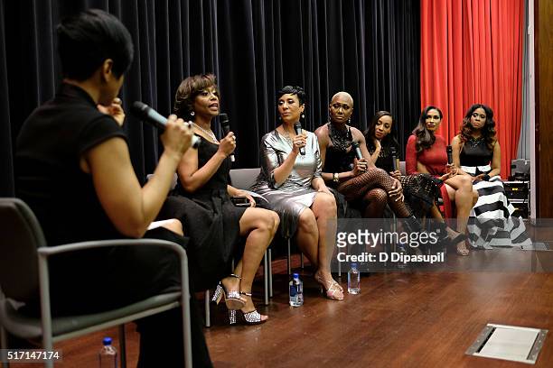 Jacque Reid Vivian R. King, Juanita Jackson, Jolanda Jones, Tiye Tarita Foley, Rhonda Wills and Monique Chantelle Sparks speak onstage as WE tv hosts...