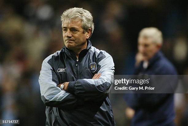 Kevin Keegan the manager of Manchester City looks on during the FA Barclays Premiership match between Manchester City and Norwich City at the City of...