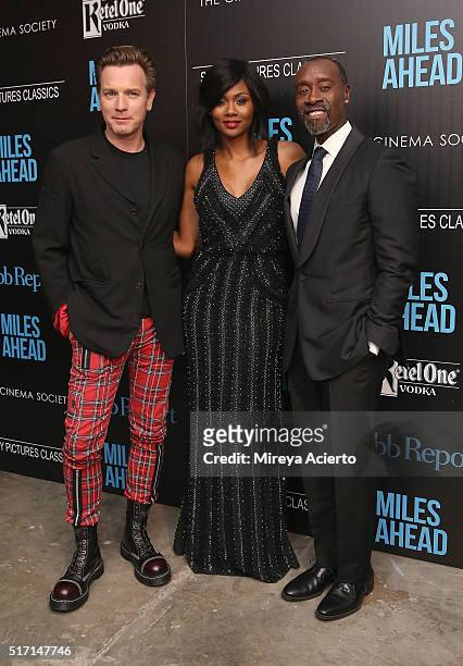 Actors Ewan McGregor, Emayatzy Corinealdi and Don Cheadle attend The Cinema Society with Ketel One and Robb Report host a screening of Sony Pictures...