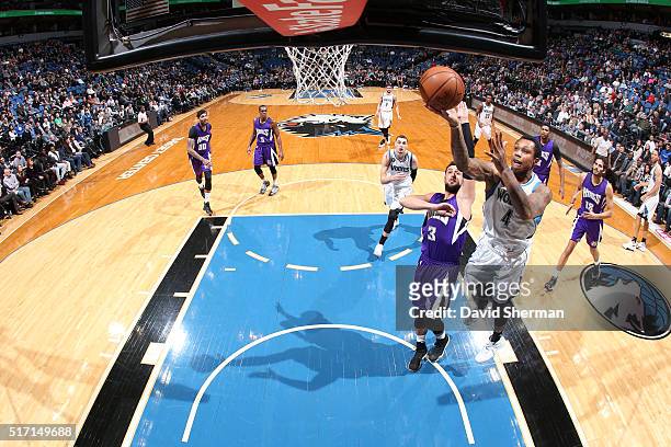 Greg Smith of the Minnesota Timberwolves shoots the ball against the Sacramento Kings on March 23, 2016 at Target Center in Minneapolis, Minnesota....