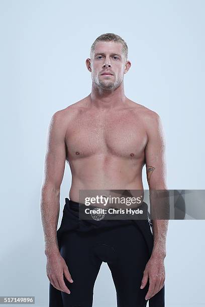 Australian surfer Mick Fanning poses on March 23, 2016 in Gold Coast, Australia.