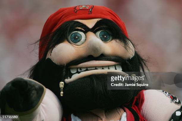 Mascot 'Captain Fear' of the Tampa Bay Buccaneers performs for the fans prior to the game against the Chicago Bears at Raymond James Stadium on...
