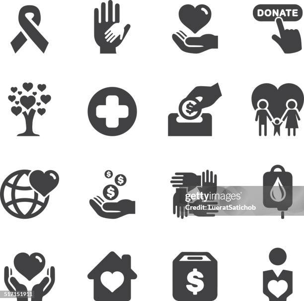 charity silhouette icons | eps10 - aids awareness ribbon stock illustrations