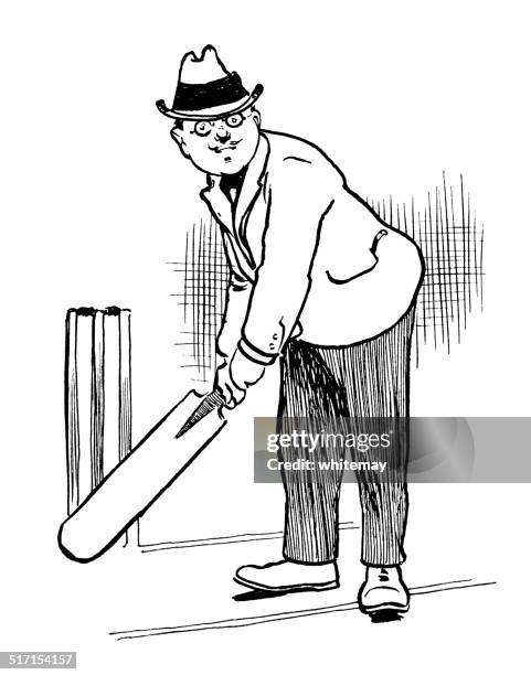 stockillustraties, clipart, cartoons en iconen met late victorian man playing cricket - wicket