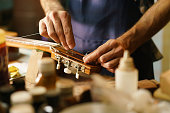 Artisan Lute Maker Fixing Stringed Instrument Replacing Guitar C
