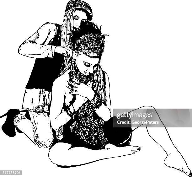 line art illustration of stylist and makeup artist working - behind the scene stock illustrations