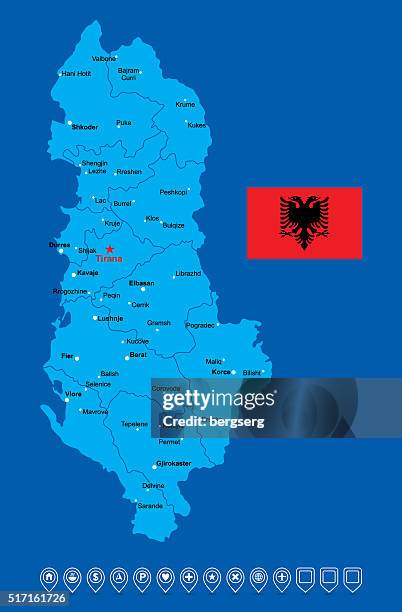 stockillustraties, clipart, cartoons en iconen met albania vector map with infographic icons - tirana