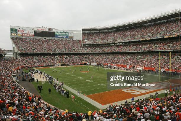 General view of the stadium during the game between the Cleveland Browns and the Philadelphia Eagles on October 24, 2004 at Cleveland Browns Stadium...