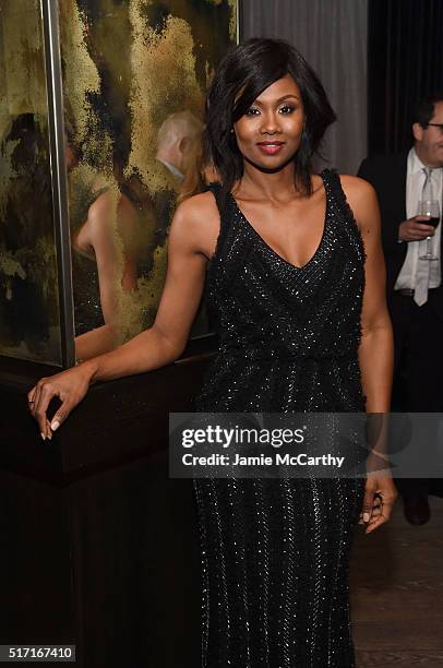 Actress Emayatzy Corinealdi attends the Sony Pictures Classics' "Miles Ahead" after party hosted by The Cinema Society with Ketel One and Robb Report...