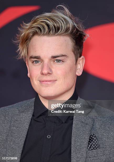 Jack Maynard arrives for the European Premiere of 'Batman V Superman: Dawn Of Justice' at Odeon Leicester Square on March 22, 2016 in London, England.