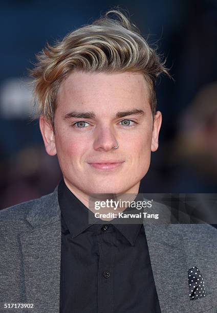 Jack Maynard arrives for the European Premiere of 'Batman V Superman: Dawn Of Justice' at Odeon Leicester Square on March 22, 2016 in London, England.