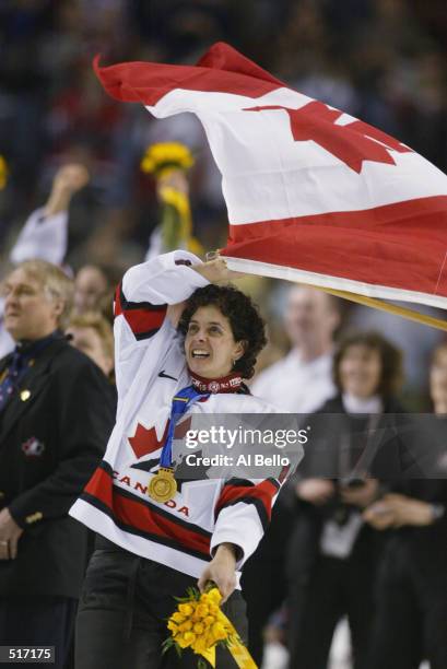 Danielle Goyette of Canada celebrates winning the womens ice hockey gold medal game 3-2 over the USA at the Salt Lake City Winter Olympic at the E...