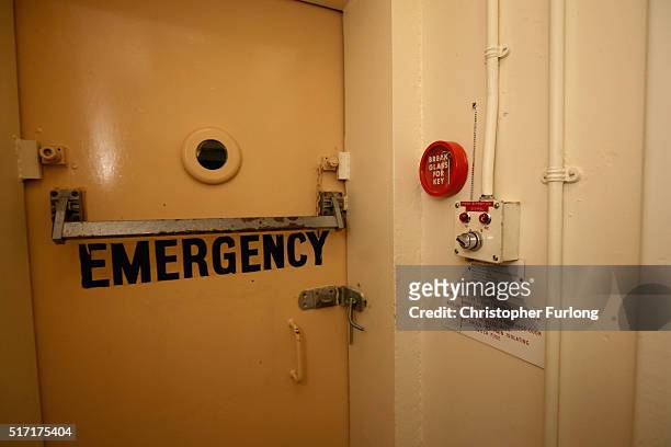 View of the escape door inside the York Cold War Bunker on February 12, 2016 in York, United Kingdom. York Cold War Bunker was in active service from...