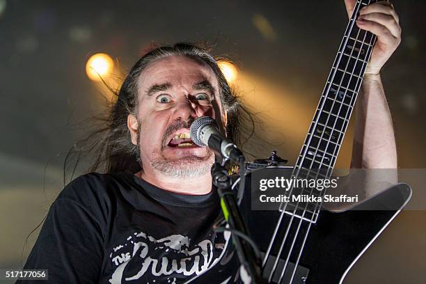 Vocalist and bassist Jeff Walker of Carcass performs at The Warfield on March 23, 2016 in San Francisco, California.
