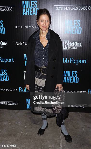 Director Julie Taymor attends The Cinema Society with Ketel One and Robb Report host a screening of Sony Pictures Classics' "Miles Ahead" at...