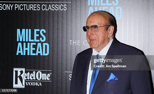 Record producer Clive Davis attends The Cinema Society with Ketel One and Robb Report host a screening of Sony Pictures Classics' "Miles Ahead" at...