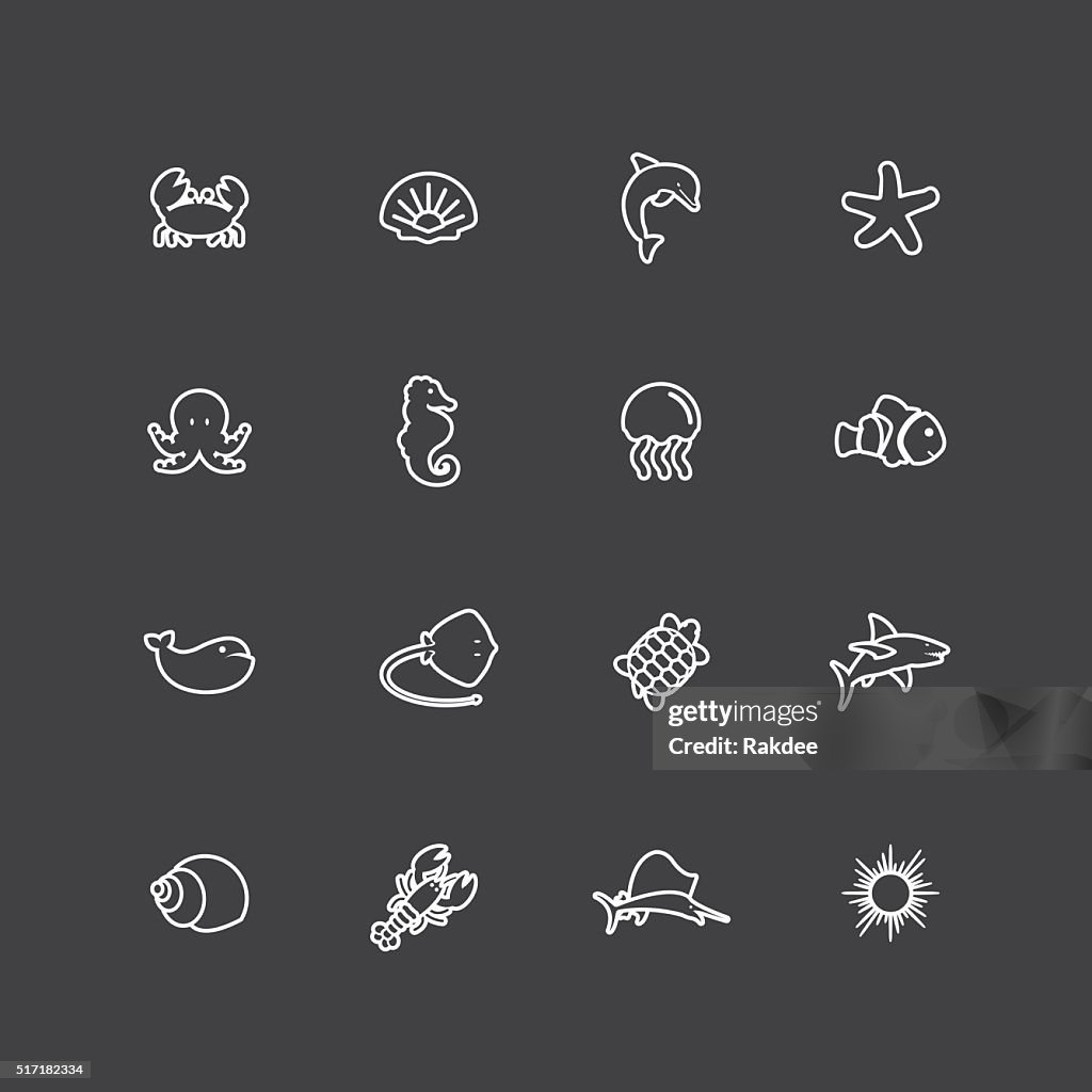 Marine Life Icons - White Line Series