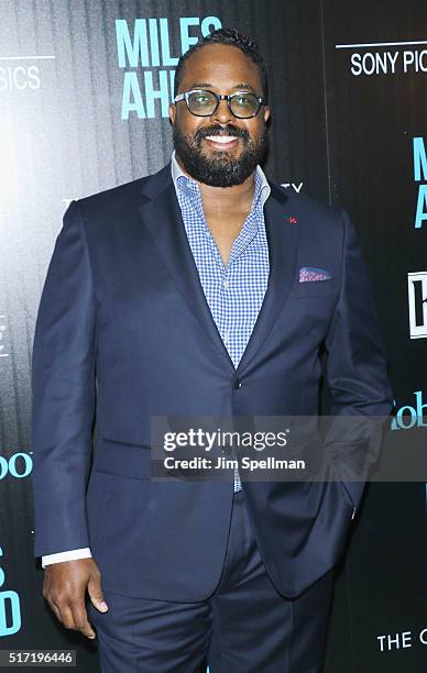 Erin Davis attends The Cinema Society with Ketel One and Robb Report host a screening of Sony Pictures Classics' "Miles Ahead" at Metrograph on March...