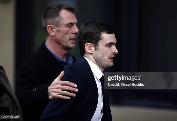 Adam Johnson arrives for sentence at Bradford Crown Court on March 24, 2016 in Bradford, England. The former Sunderland FC midfielder from Castle...