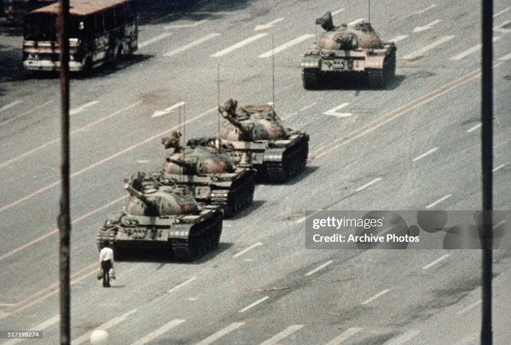 Protester Blocking Tanks Approaching Tiananmen Square