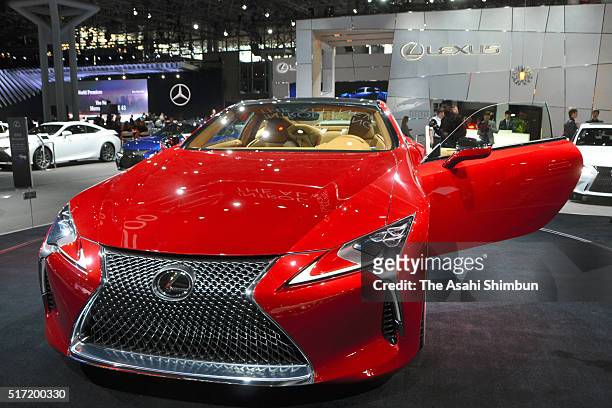 General view of the Lexus booth is seen at the New York International Auto Show at the Javits Center on March 23, 2016 in New York City.