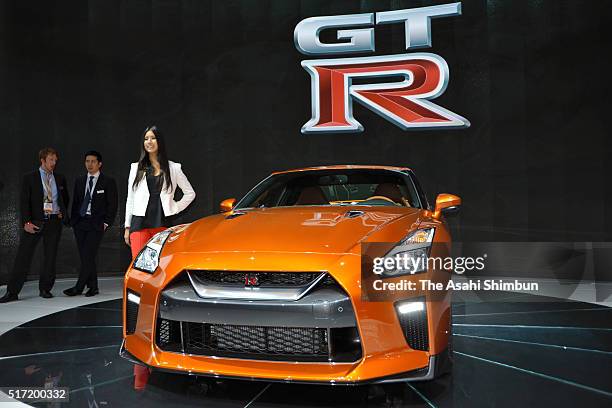 Nissan Motor Co's GT-R is displayed at the New York International Auto Show at the Javits Center on March 23, 2016 in New York City.