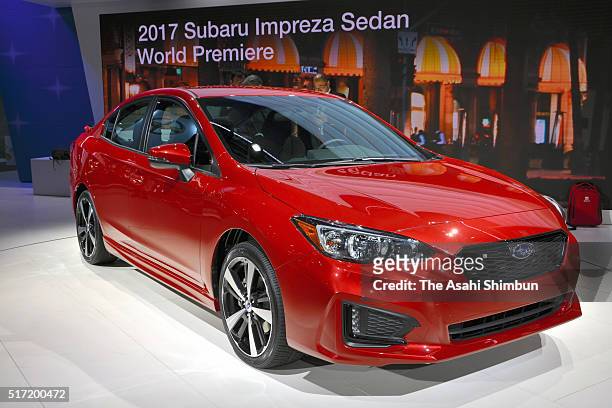 Fuji Heavy Industries' Subaru Impreza is displayed at the New York International Auto Show at the Javits Center on March 23, 2016 in New York City.