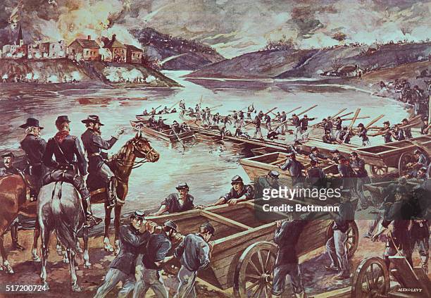 Virginia: Battle of Fredericksburg Virginia. Pontoon across the Rappahannock.