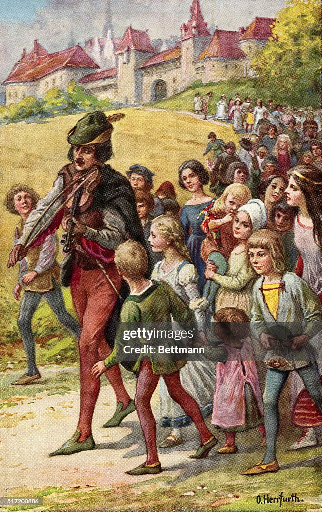 Book Illustration from The Pied Piper of Hamelin Fairy Tale