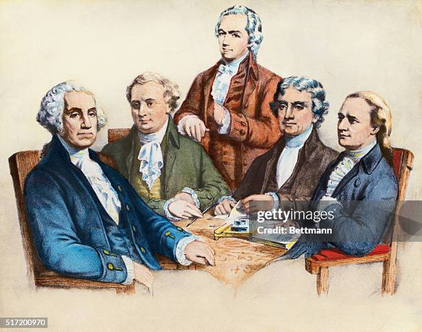 President George Washington and his Cabinet. Left to right: Washington; Henry Knox, Secretary of the War; Alexander Hamilton, Secretary of the...