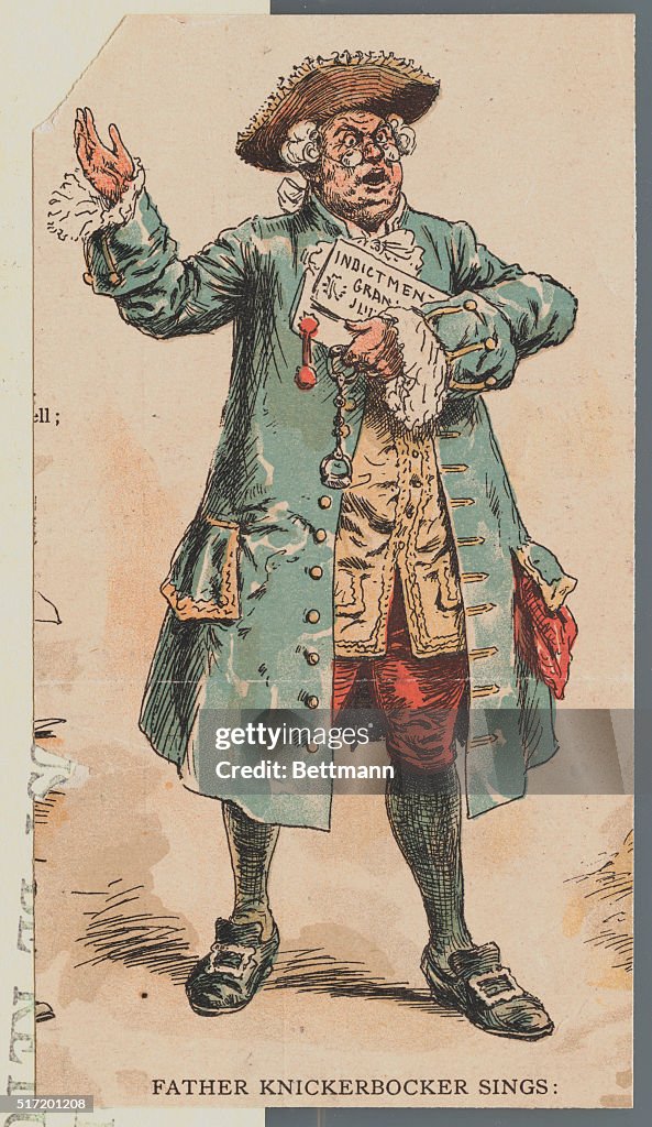 Father Knickerbocker Holding Grand Jury Document
