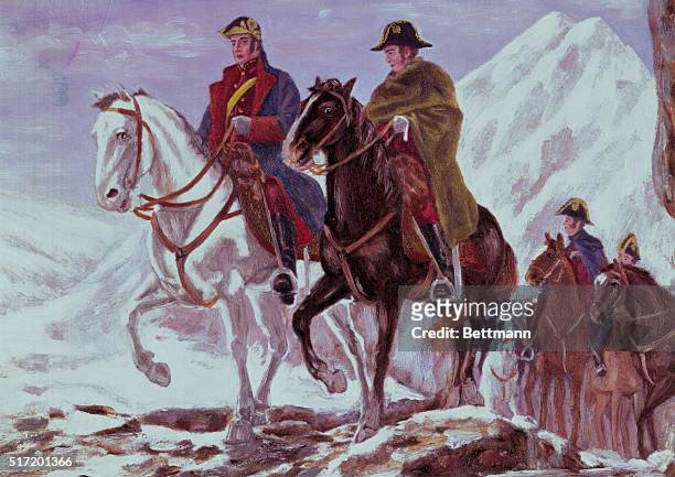 San Martin leading his army through the Upsalata Pass of the Andes. This led to the defeat of the Spaniards at Chacabuco . After a painting by the...