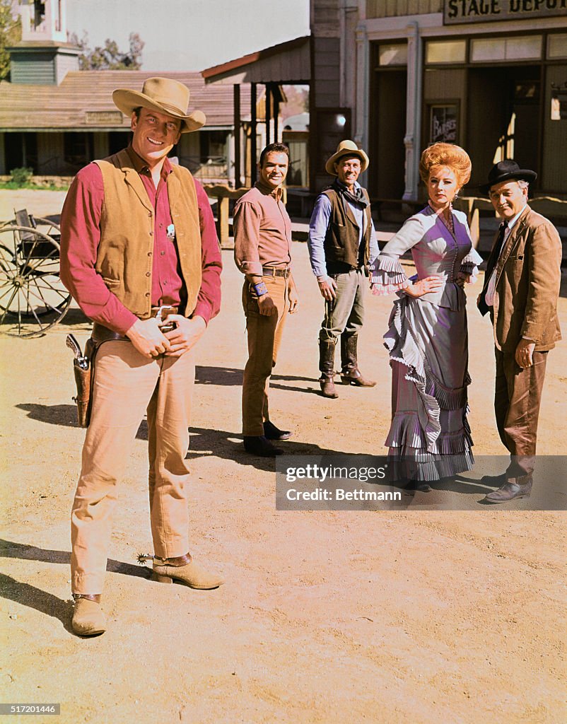Cast members of Gunsmoke including James Arness as Marshal Matt... News