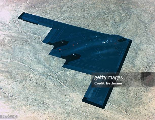 Edwards Air Force Base...The B-2 in flight over the California desert on its sixth test flight. During the flight, the aircraft completed its first...