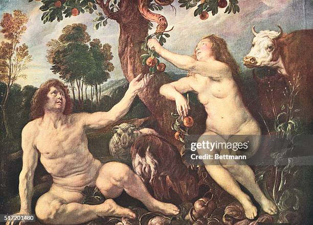 Adam and Eve, color dupe of undated painting by Rubens.