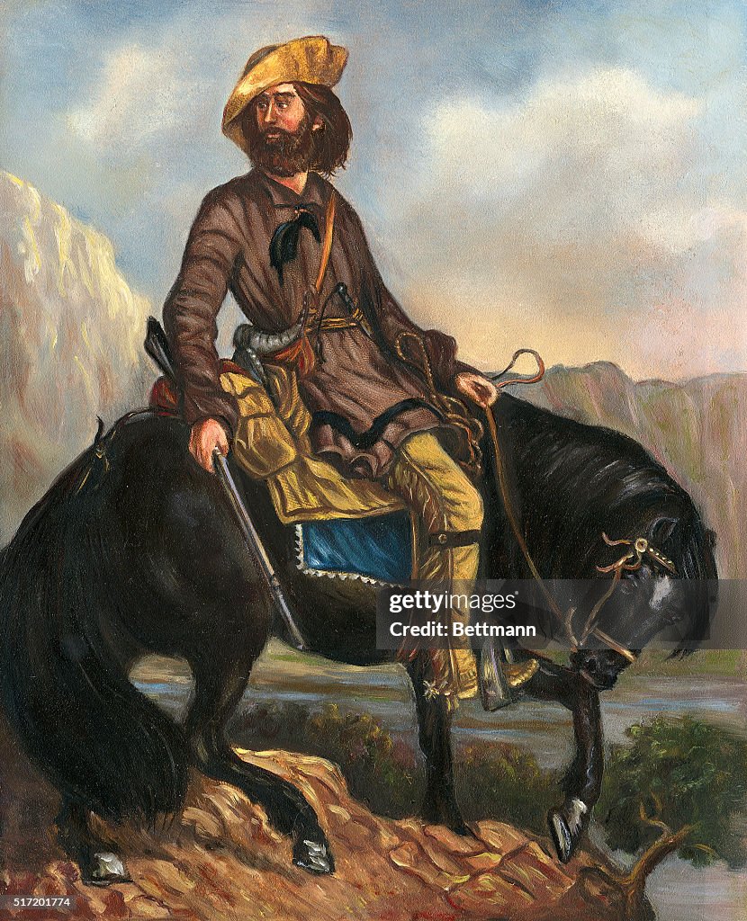 Ranger Sitting on Black Horse