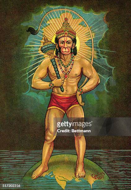 Color lithograph from Bombay, ca. 1927, depicting a god of an Indian religion.