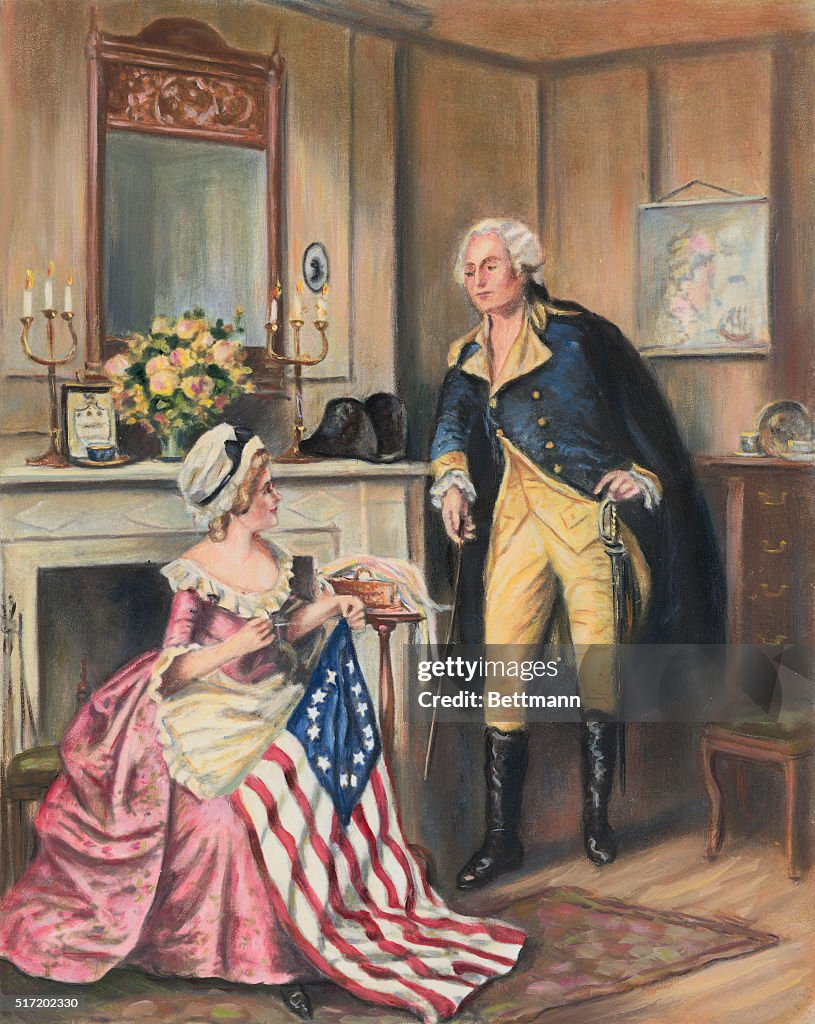 Drawing of George Washington Conversing with Betsy Ross