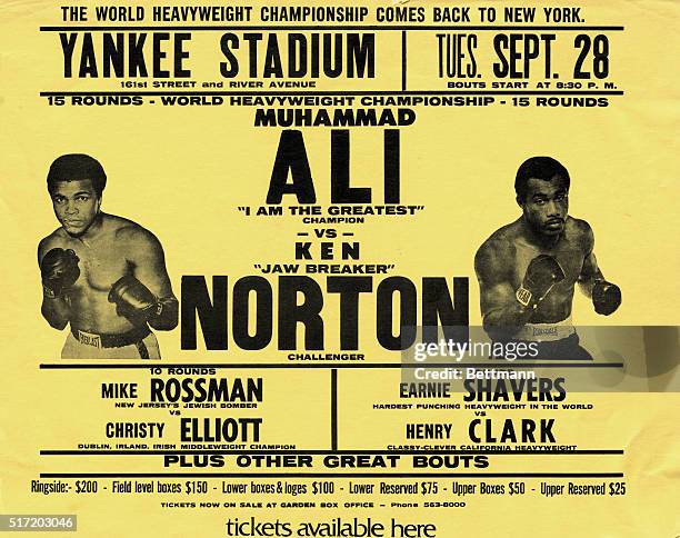 Poster for a 1976 World Heavyweight Championship boxing match between Muhammad Ali and Ken Norton.